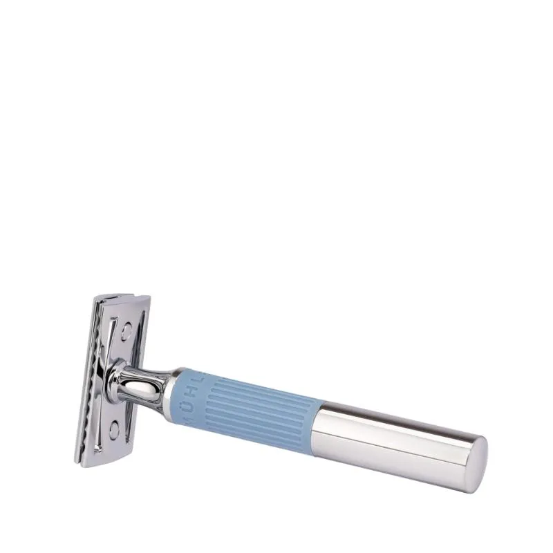 MUHLE Neo, Chrome-plated Metal, Glacier Blue, Closed Comb Safety Razor