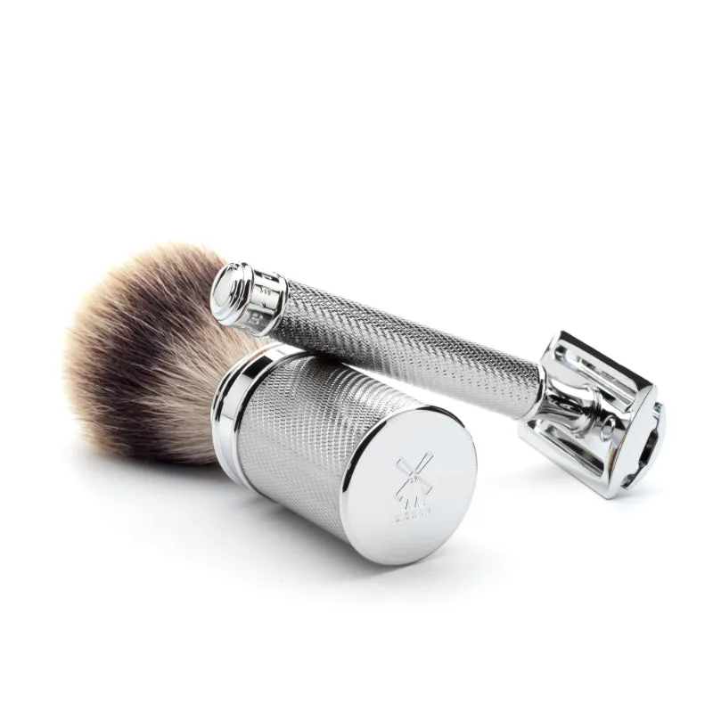 MUHLE Traditional, Chrome-plated Metal, Shaving Set - Safety Razor, Silvertip Fibre® Shaving Brush