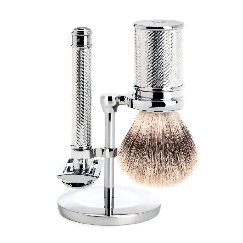 MUHLE Traditional, Chrome-plated Metal, Shaving Set - Safety Razor, Silvertip Fibre® Shaving Brush