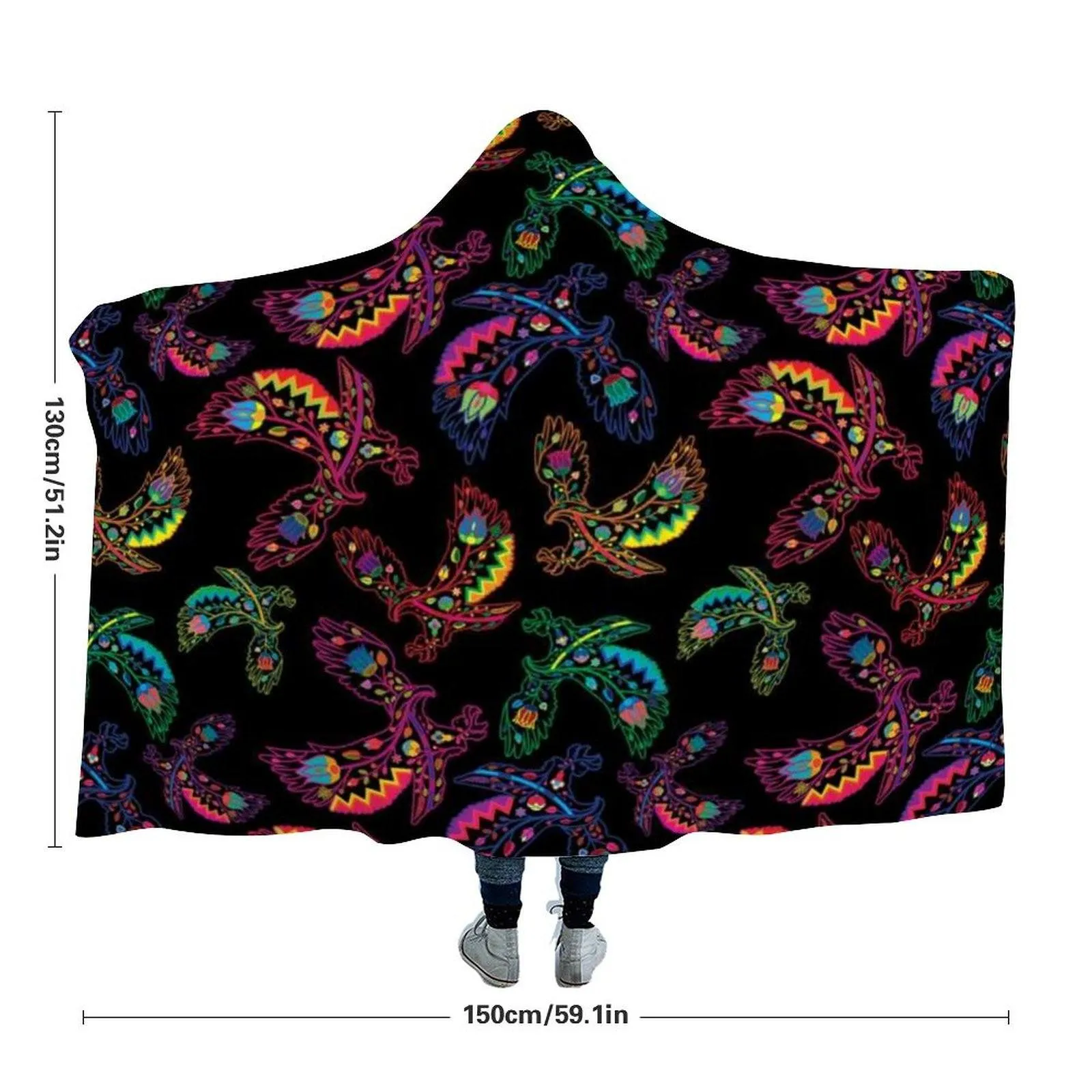 Neon Floral Eagles Hooded Blanket