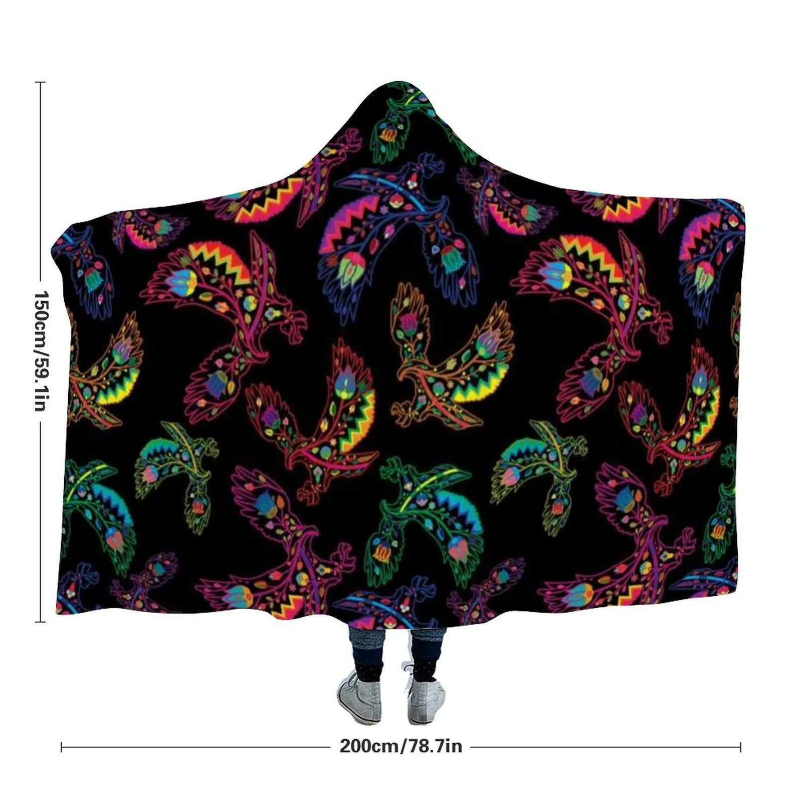 Neon Floral Eagles Hooded Blanket