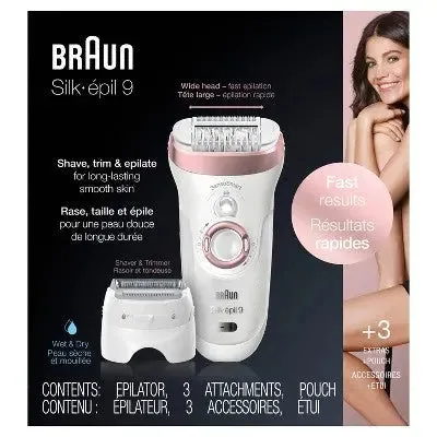 New - Braun Silk-epil 9 9-720 Women's Cordless Wet & Dry Epilator   3 Extras Including Bikini Trimmer