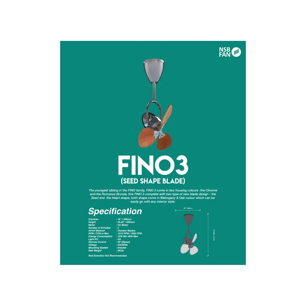 NSB FINO 3 (Variety of Colors) 16 Inch Seed Shape Blade Remote Control Mini Ceiling Fan