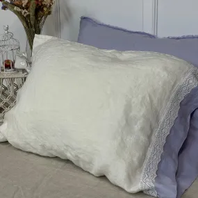 Off-white Silver Lilac Flax Pillowcase with Lace