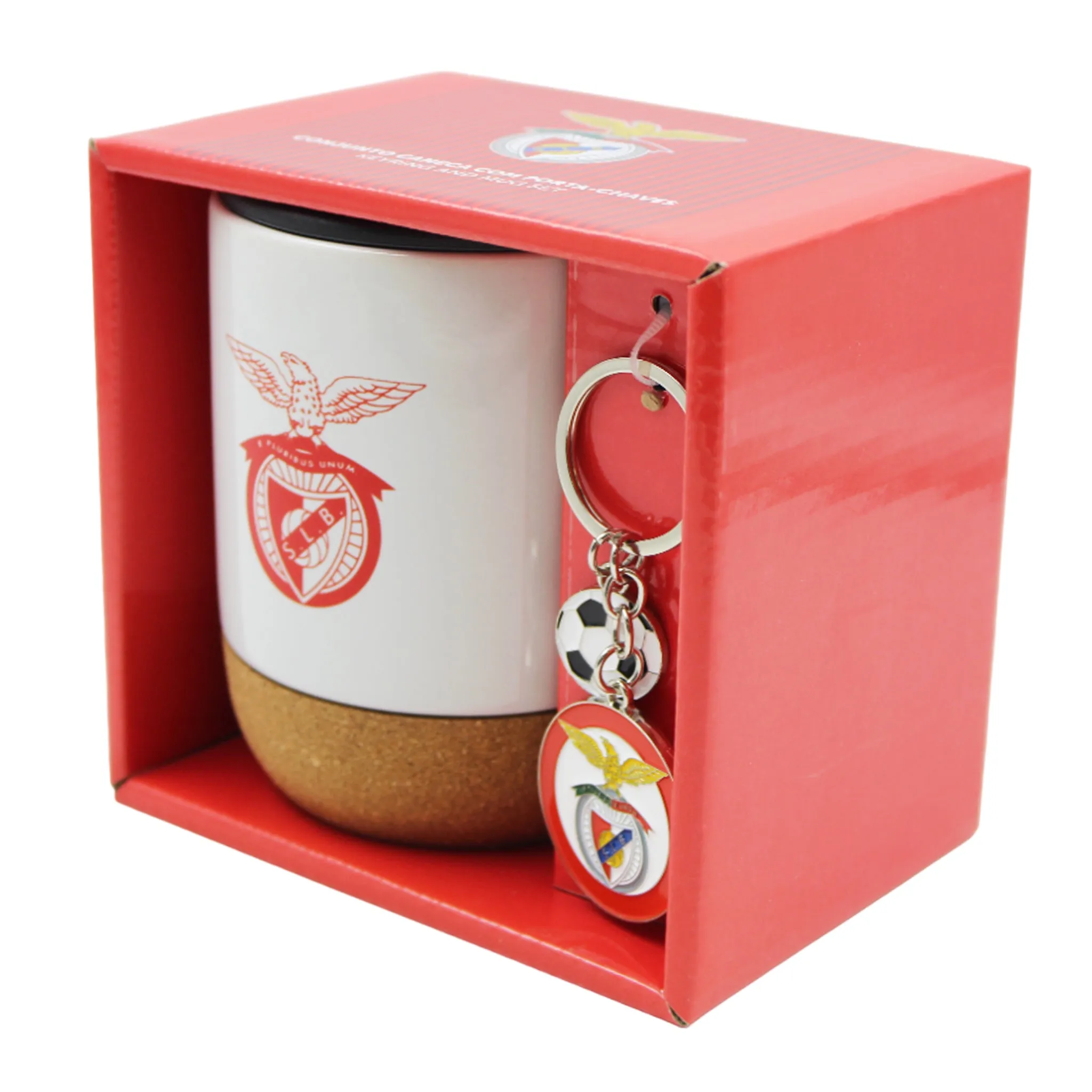 Officially Licensed Benfica Travel Mug with Removable Cork Bottom and Keychain Set