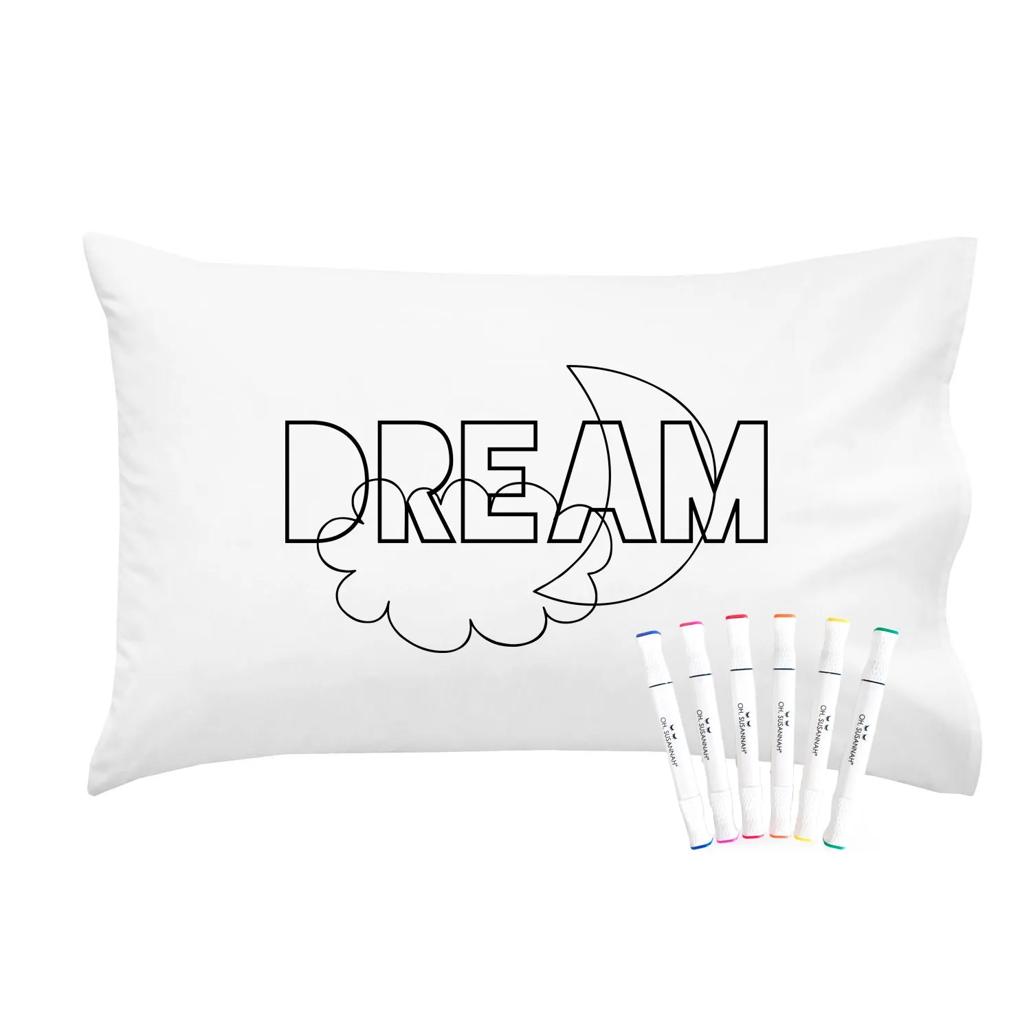 Oh, Susannah Dream Coloring Pillowcase Kit (1 Pillow Cover 20 by 30 Inches) with Permanent Fabric Markers Included Kindergarten Color Your Own Pillow Case Gifts