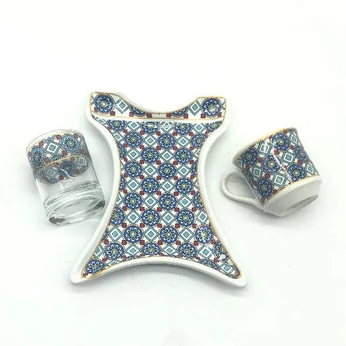 One Person Turkish Coffee Set "Blue Chamomile Kaftan"