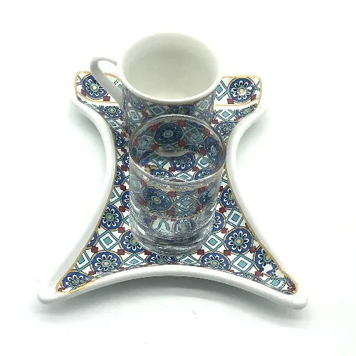 One Person Turkish Coffee Set "Blue Chamomile Kaftan"