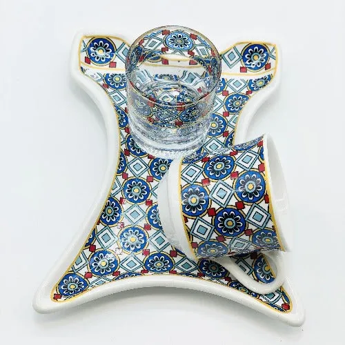 One Person Turkish Coffee Set "Blue Chamomile Kaftan"