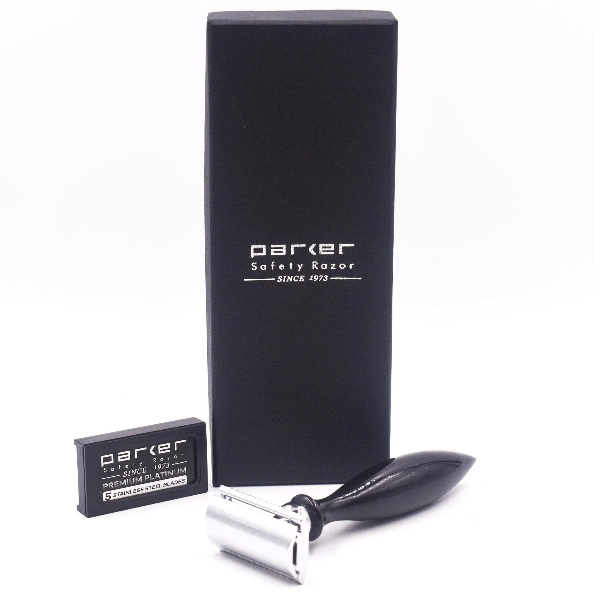 Parker 3 Piece Safety Razor 12R - Genuine Buffalo Horn Handle