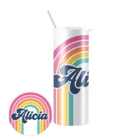 Personalized 20 oz Skinny Tumbler with Straw - RAINBOW NAME