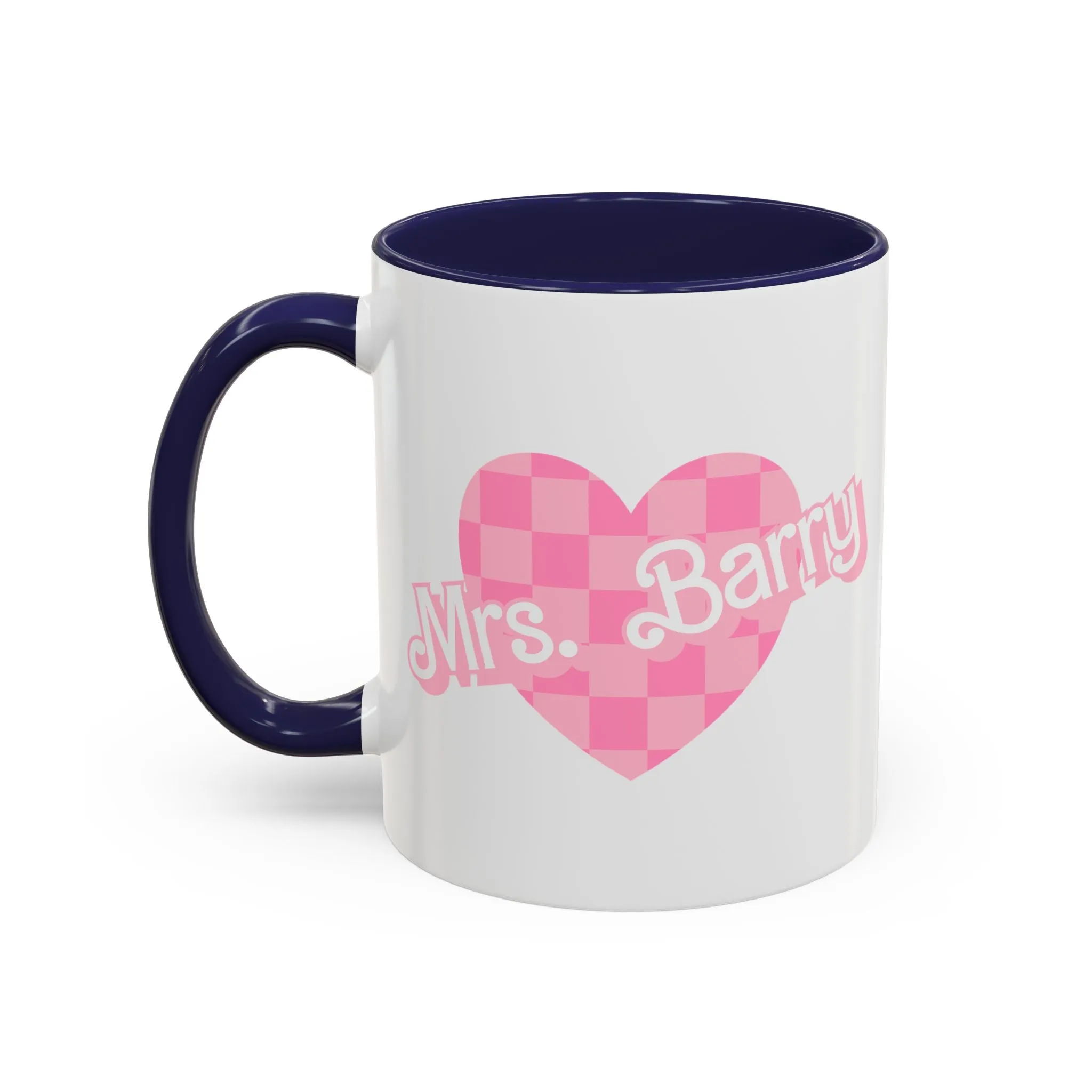 Personalized Checkered Heart Teacher Mug, 90s Pink Custom Gift for Educator School Staff, 11oz, 15oz