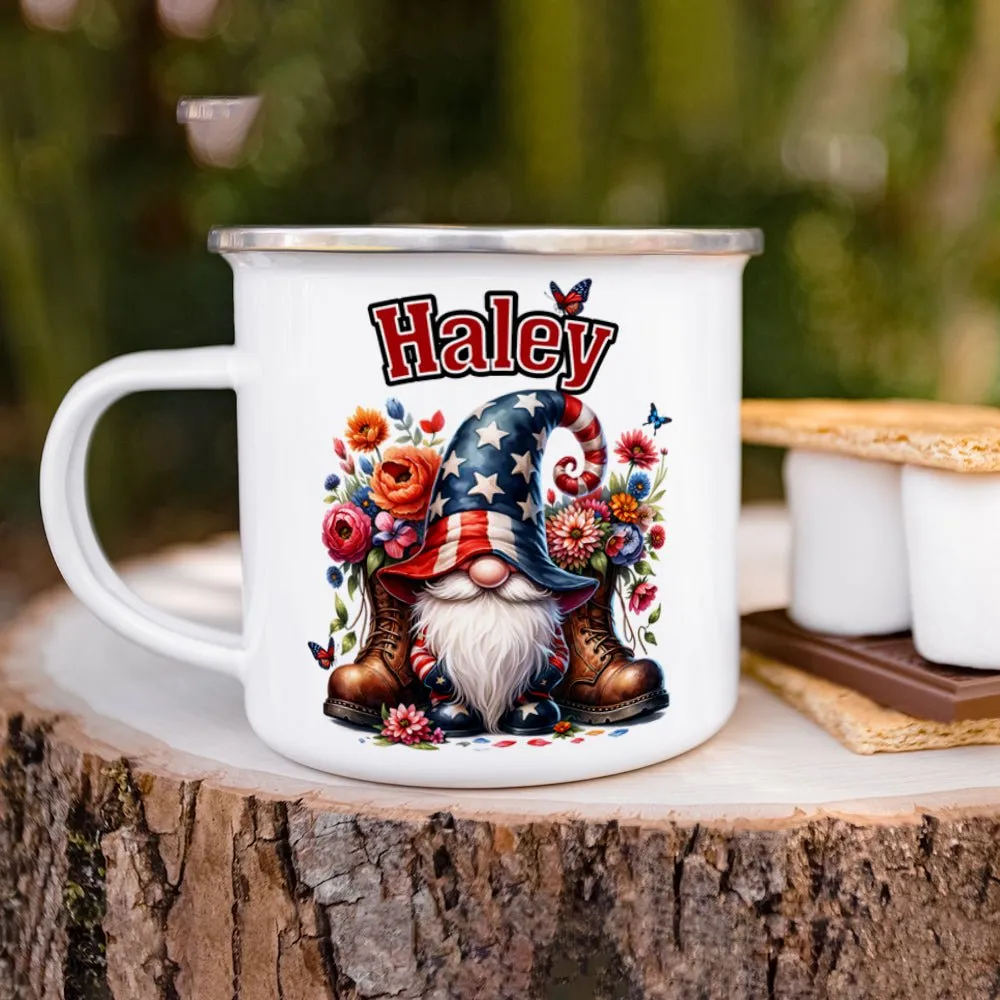 Personalized Name Patriotic Gnome Camp Mug