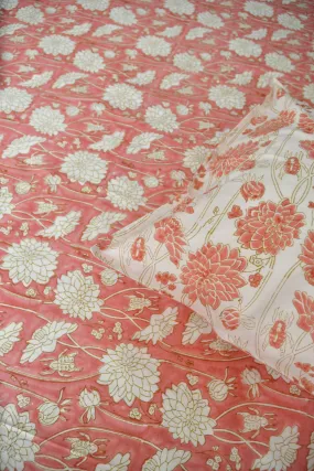 Pink floral Bedsheet : Jaipur Hand Block Bedsheet, Pink & Pretty