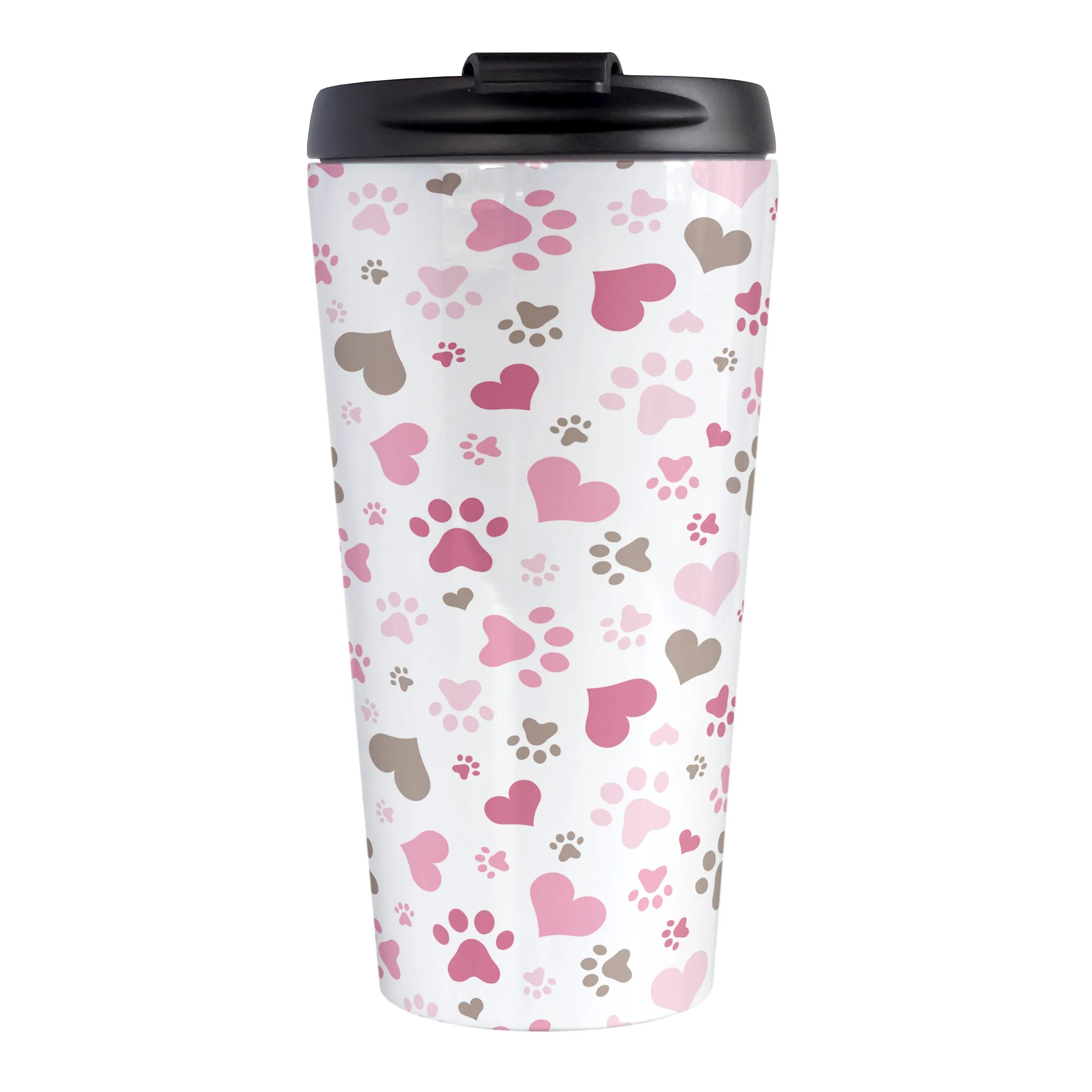 Pink Hearts and Paw Prints Travel Mug