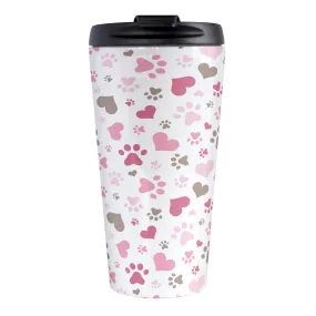 Pink Hearts and Paw Prints Travel Mug