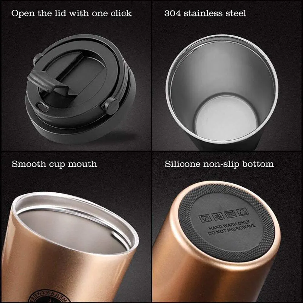 PLUMAZE Stainless Steel Vacuum Insulated Travel Tea and Coffee Mug -Insulated Cup for Hot & Cold Drinks, Travel Thermos Flask with Lid- Golden (Golden)