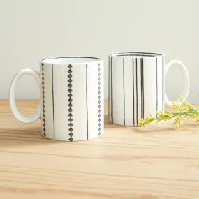 Porcelain Mugs | Tarang & Dhara | White & Black | 320 ml