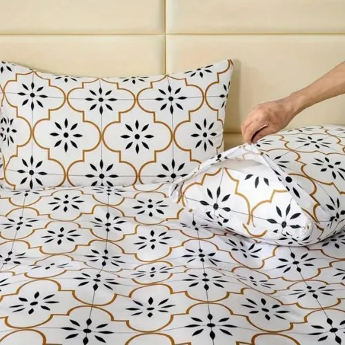 Queen size 6 piece duvet cover set modern tile print bedding set white.