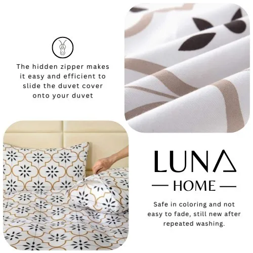 Queen size 6 piece duvet cover set modern tile print bedding set white.