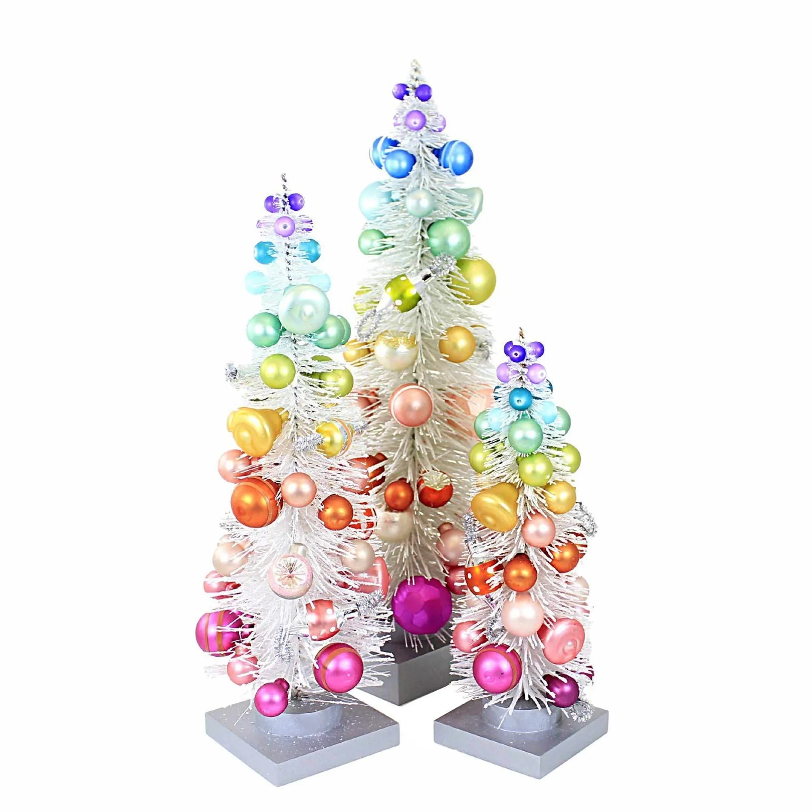 RAINBOW BOTTLE BRUSH & ORNAMENT TREE SET OF 3