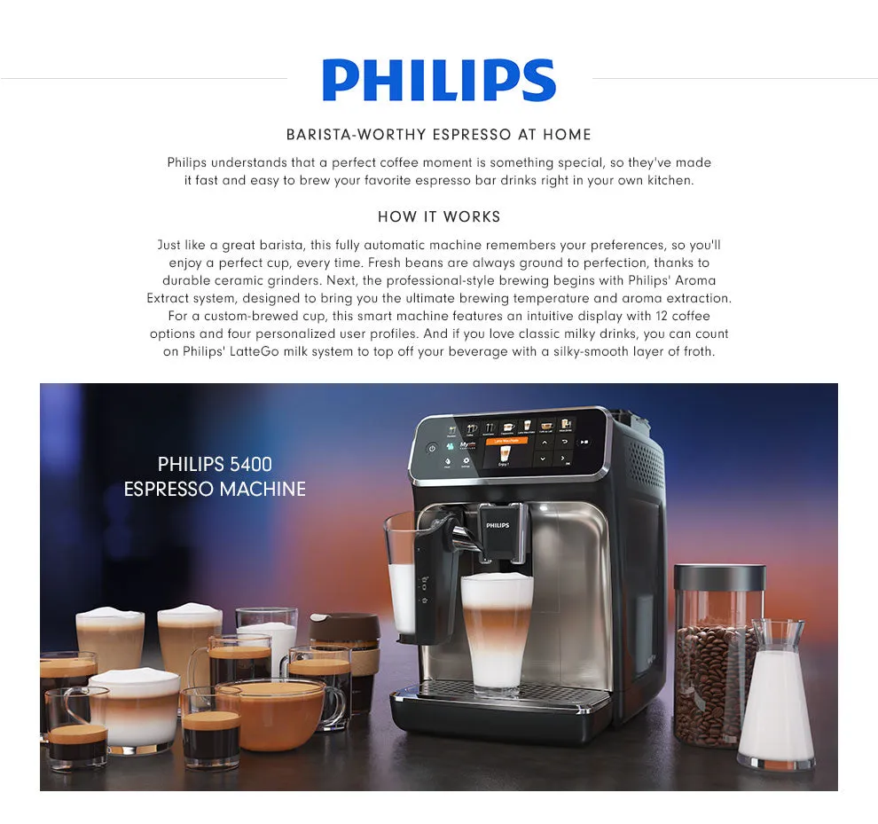 Refurbished Philips Saeco 5400 Superautomatic Espresso Machine LatteGo Silver  EP5447/94