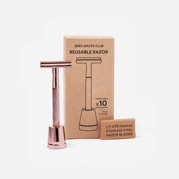 Reusable Safety Razor with Stand - 10 Blades Included