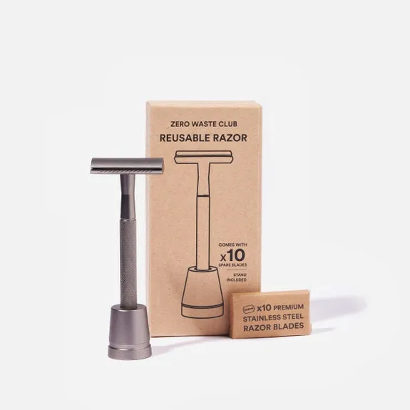 Reusable Safety Razor with Stand - 10 Blades Included