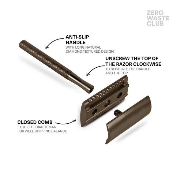 Reusable Safety Razor with Stand - 10 Blades Included