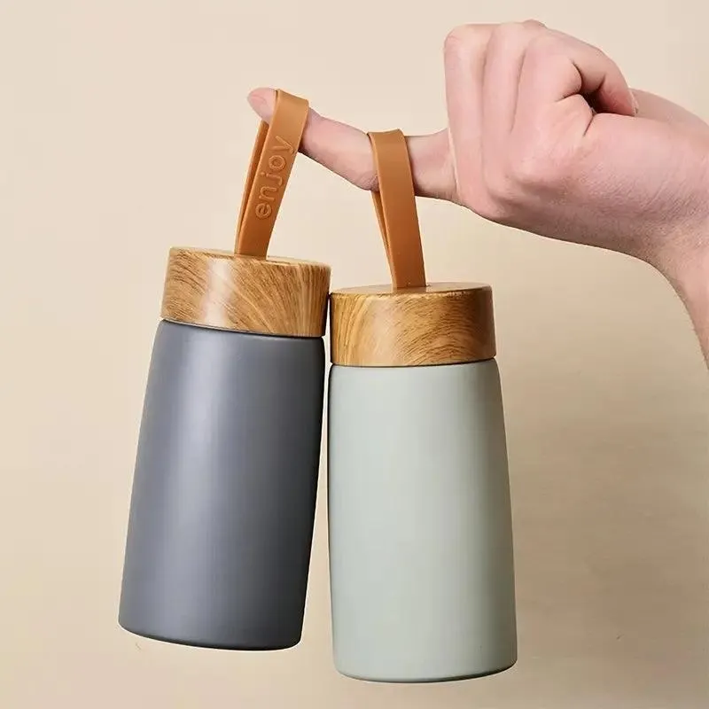 Reusable Stainless Steel Tumbler with Wooden Lid