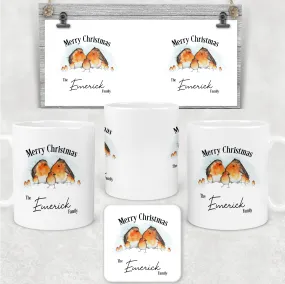 Robin Family Personalised Christmas Eve Mug and Coaster Set