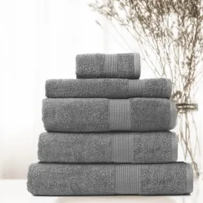 Royal Comfort 5 Piece Cotton Bamboo Towel Set 450GSM Luxurious Absorbent Plush - Charcoal