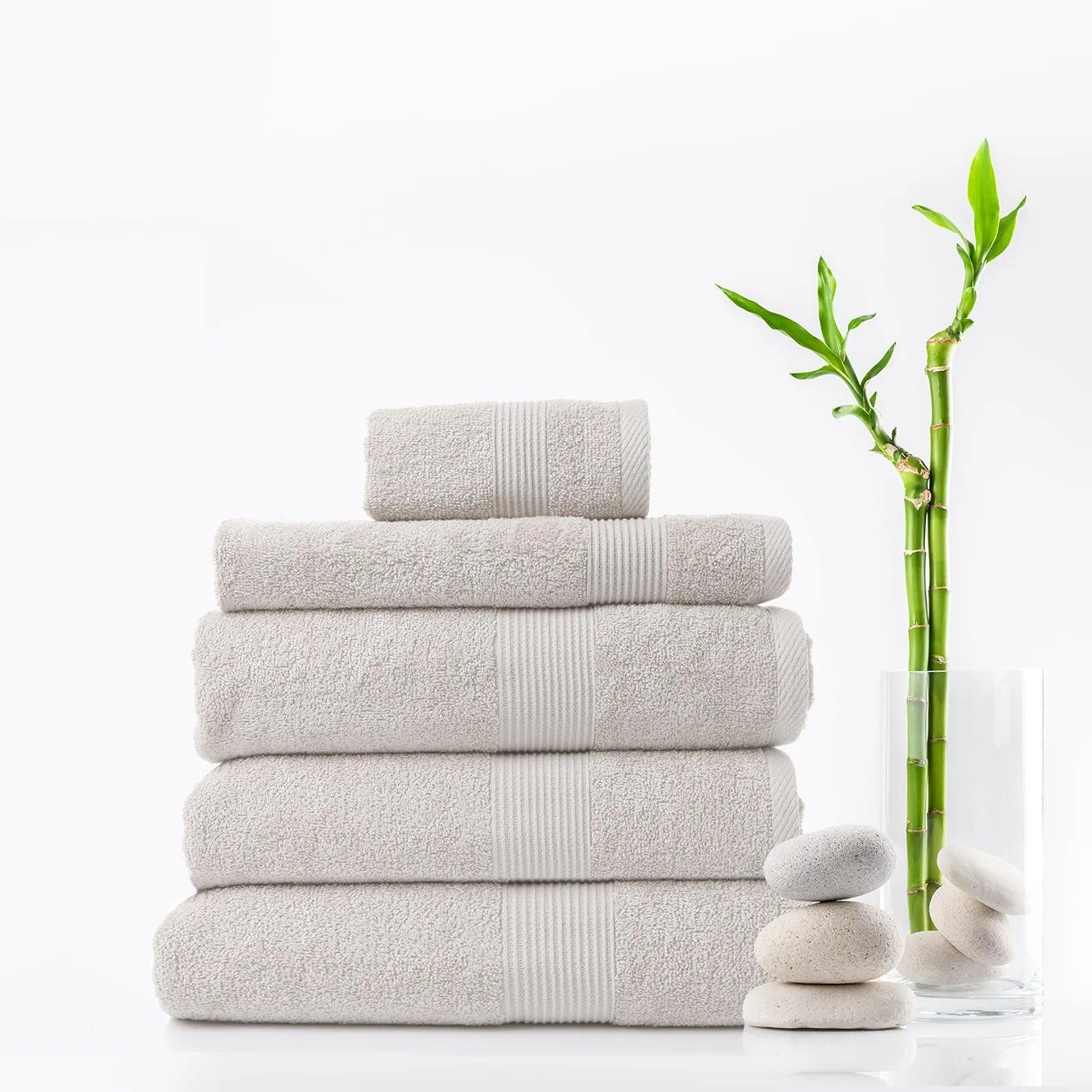 Royal Comfort 5 Piece Cotton Bamboo Towel Set 450GSM Luxurious Absorbent Plush - Sea Holly