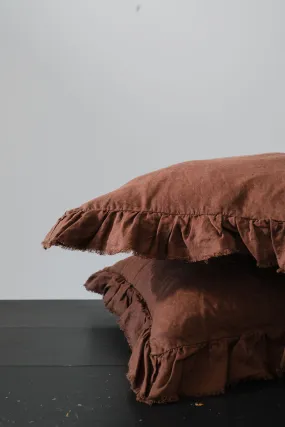 RUFFLED EUROPEAN LINEN PILLOWCASE PAIR - COCOA