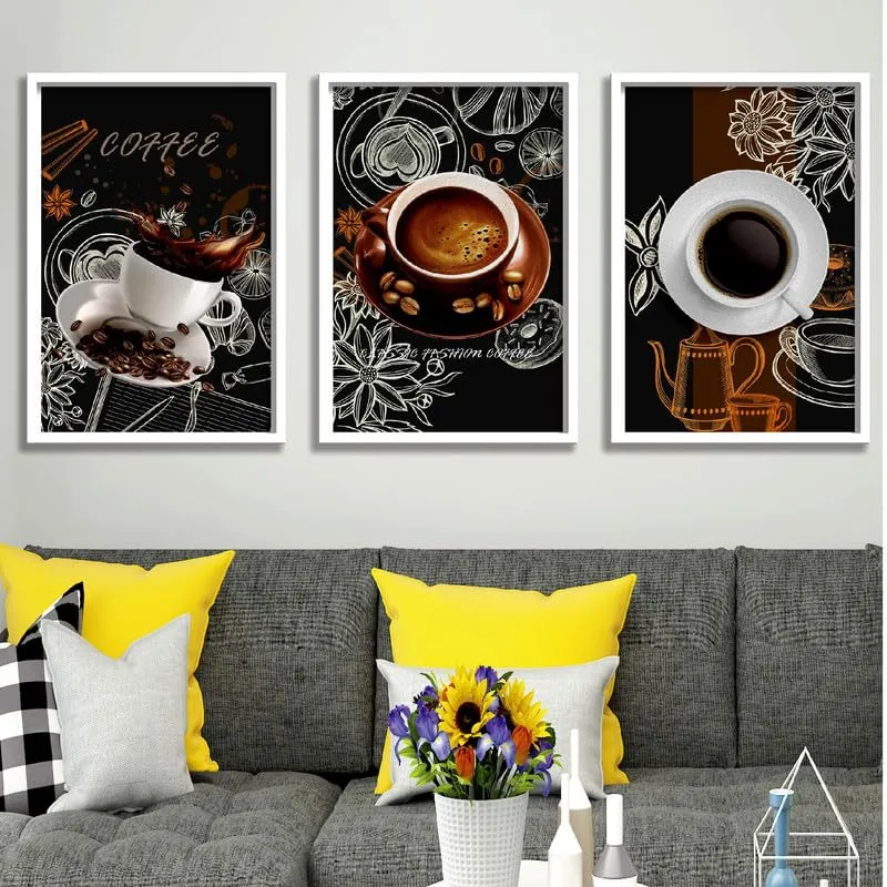 SAF paintings Set of 3 Coffee Mug Premium White Frame Wall Painting for Home DecorationSA-COMBO-934-M3