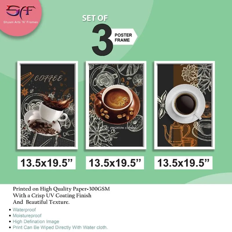 SAF paintings Set of 3 Coffee Mug Premium White Frame Wall Painting for Home DecorationSA-COMBO-934-M3