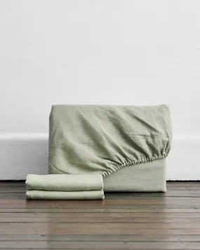 Sage 100% French Flax Linen Fitted Sheet Set