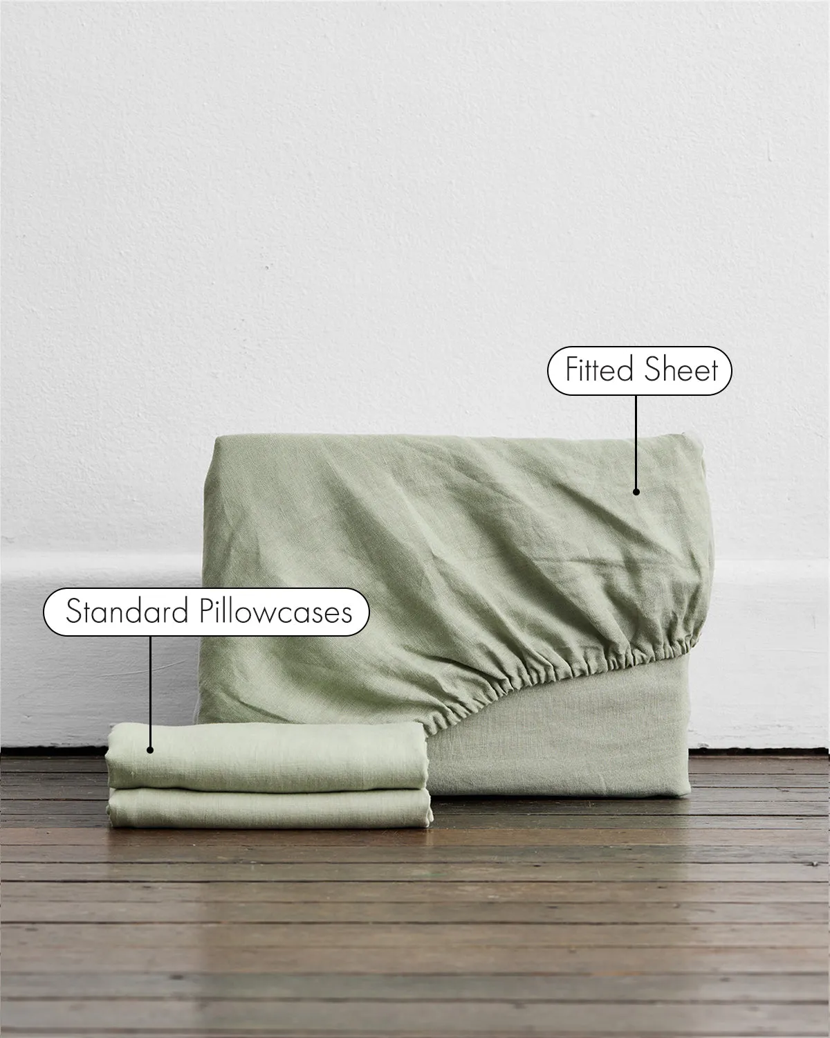 Sage 100% French Flax Linen Fitted Sheet Set