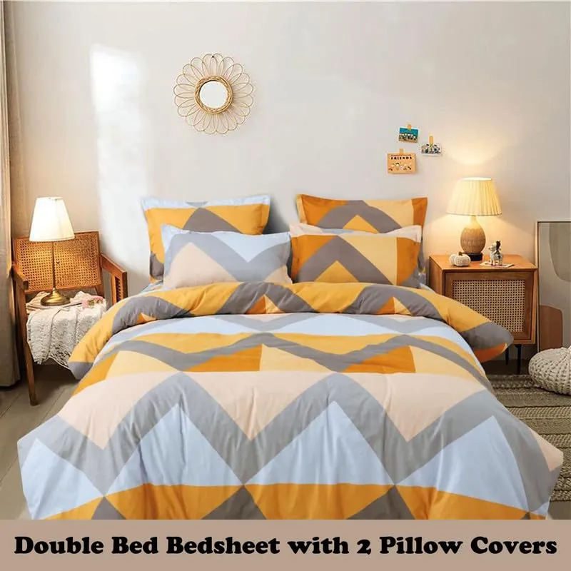 Ship Smart Soft, Cosy and Light Weight Printed 300 TC 100% Cotton Double Bedsheet/Flat Sheet with 2 Pillow Covers for Double/Queen Size Bed, Size 90x100 Inches, Colour : Multicolour1