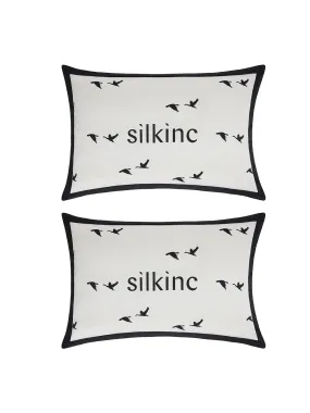 SILKNC Pair of Swan Goose Wide Edge Pillowcase Set (Queen size)