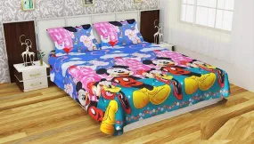 SinghsVillas Decor Kid's Cartoon Cotton Double Bedsheet with 2 Pillow Covers (Multicolor)