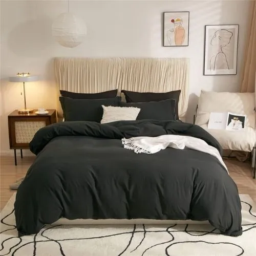 Single size 4 pieces bedding set, Washable Cotton Black Color.