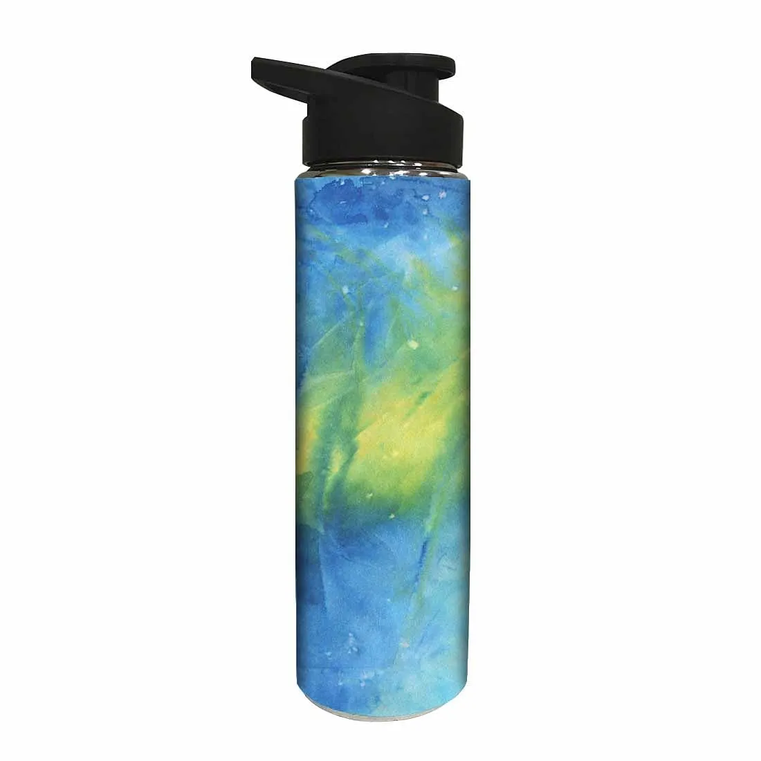 Stainless Steel Sipper Bottle -  Arctic Space Dark Blue and Green Watercolor