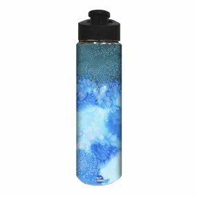 Stainless Steel Water Bottle -  Arctic Space Blue and Green Watercolor