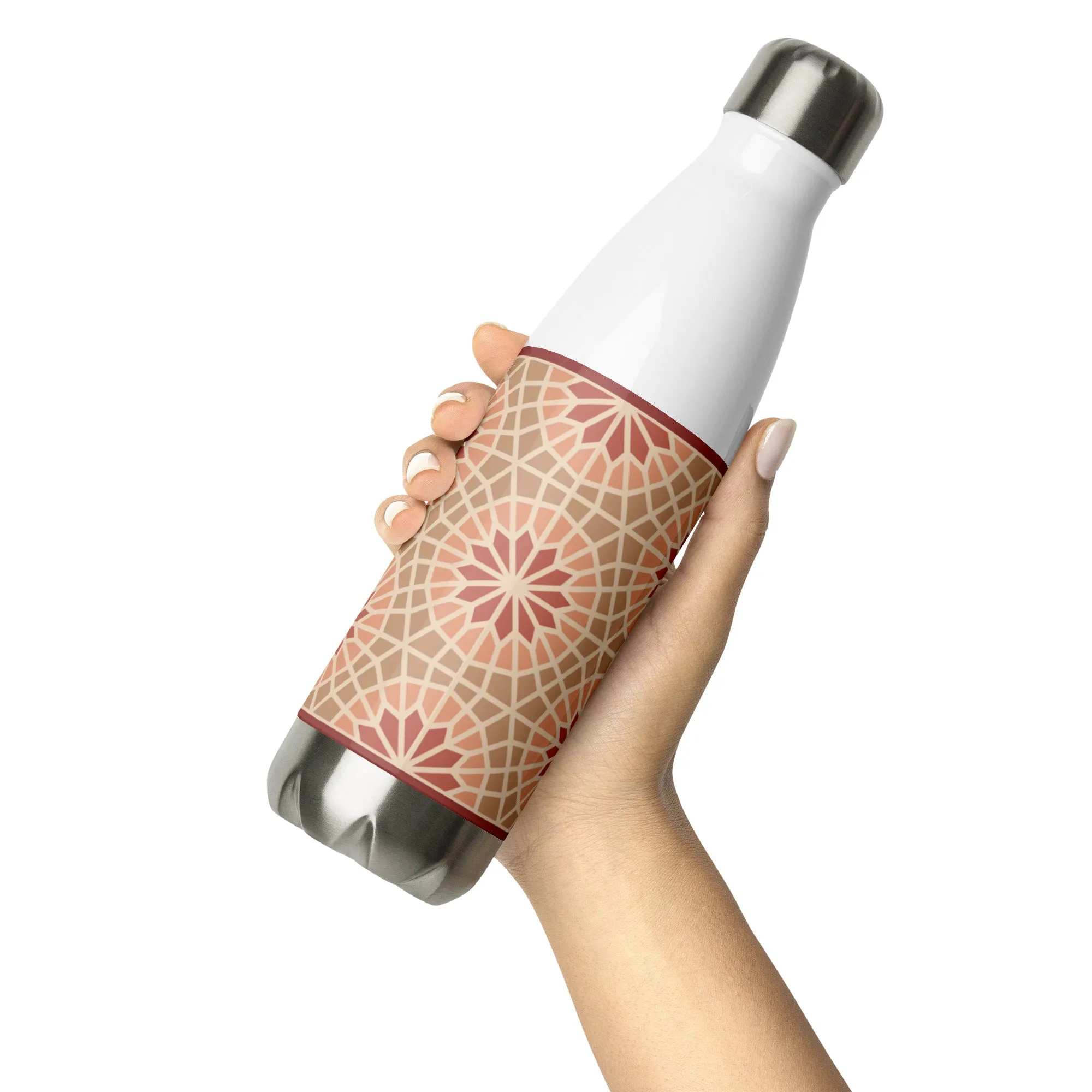 Stainless Steel Water Bottle - Geometric Star in Cocoa and Cream