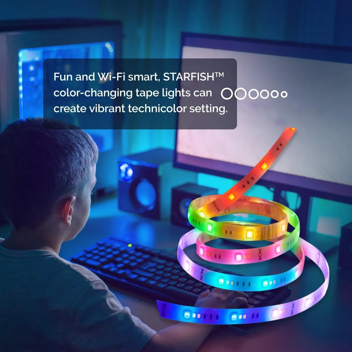 Starfish Wifi Smart LED Strip Light Kit, 6 feet with Power Supply, Color Changing RGB and Tunable White, 12V