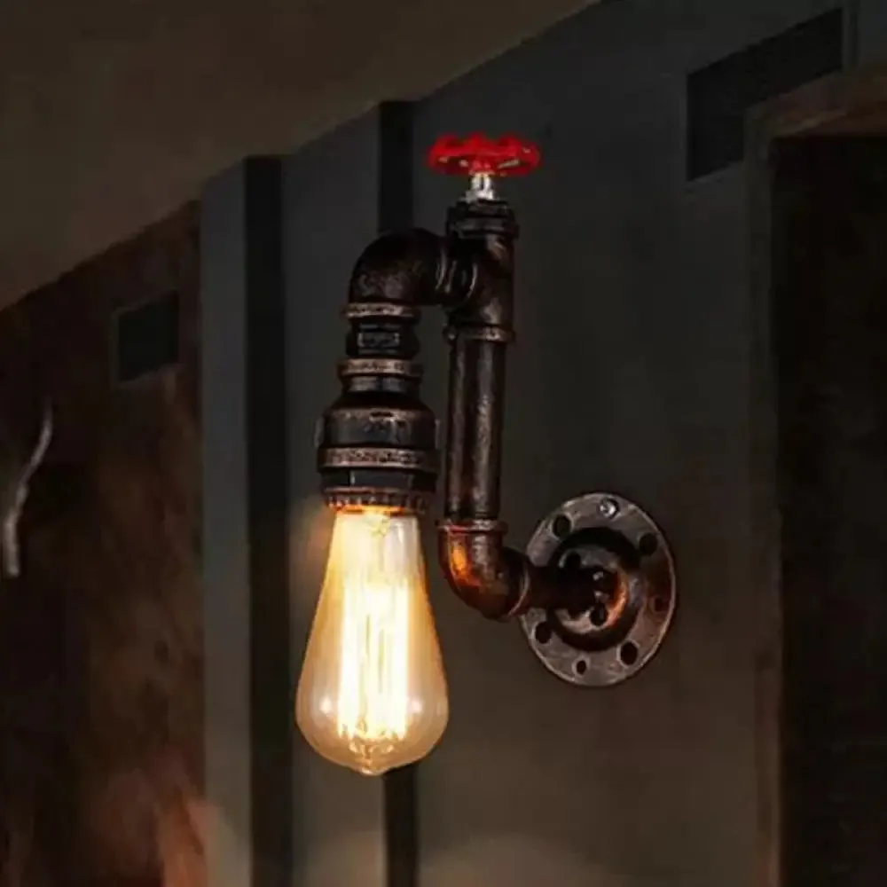 Steampunk-inspired Bronze Wall Light with Faux Faucet and Water Valve Deco, 1-Bulb Hallway Fixture