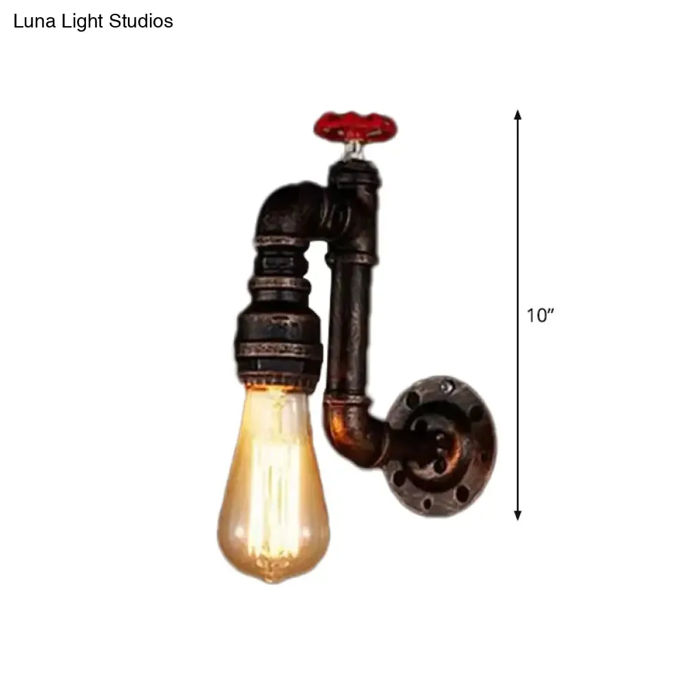 Steampunk-inspired Bronze Wall Light with Faux Faucet and Water Valve Deco, 1-Bulb Hallway Fixture