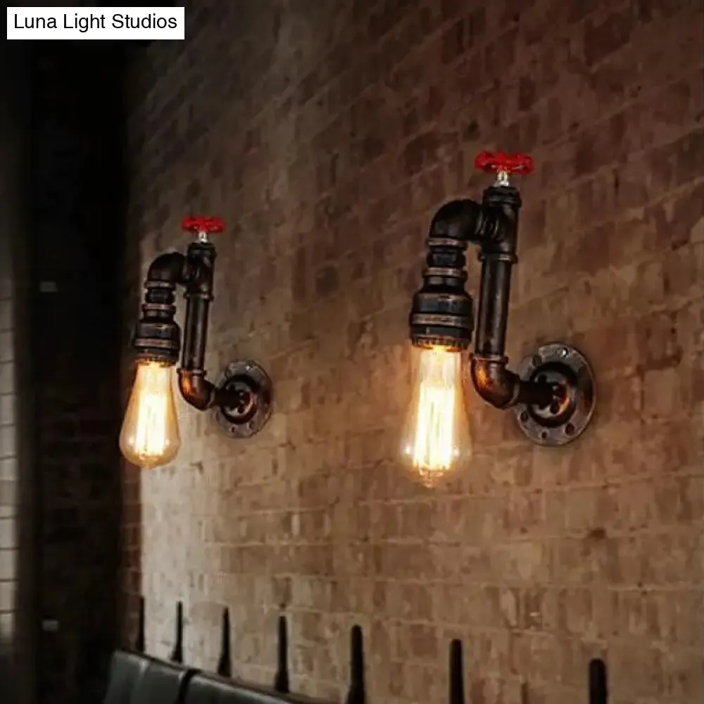 Steampunk-inspired Bronze Wall Light with Faux Faucet and Water Valve Deco, 1-Bulb Hallway Fixture