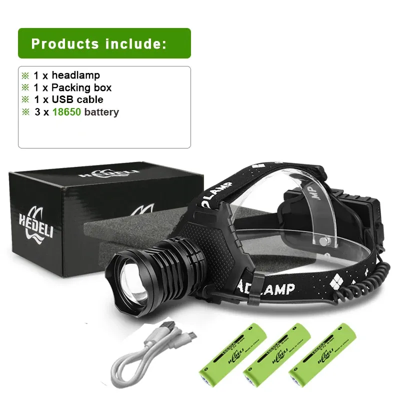 Super XHP199 LED Headlamp Headlight Powerful Head Flashlight USB Rechargeable Head Lamp Torch Light Lantern For Camping Fishing